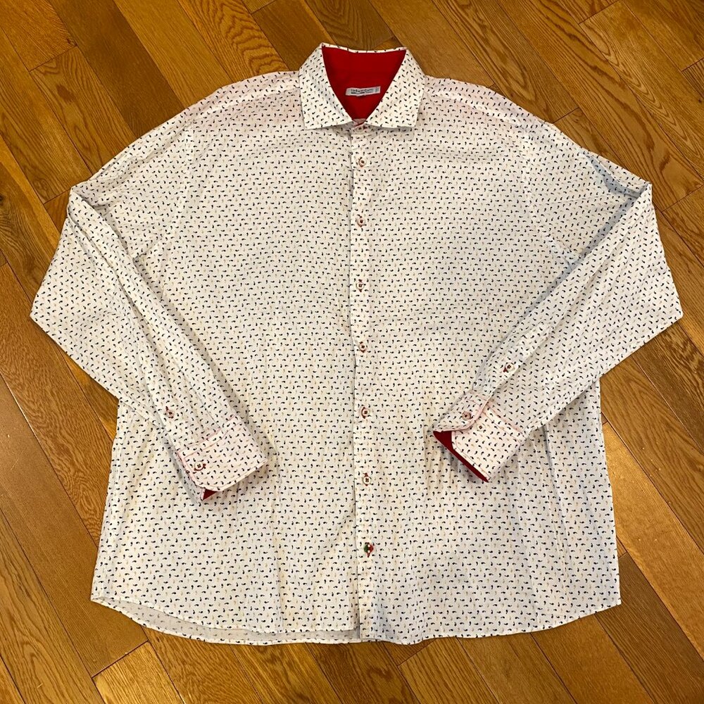 Men’s UMBERTO CARRO POSITANO Dress Shirt Size 19.5 48 Fish AOP Made in Italy